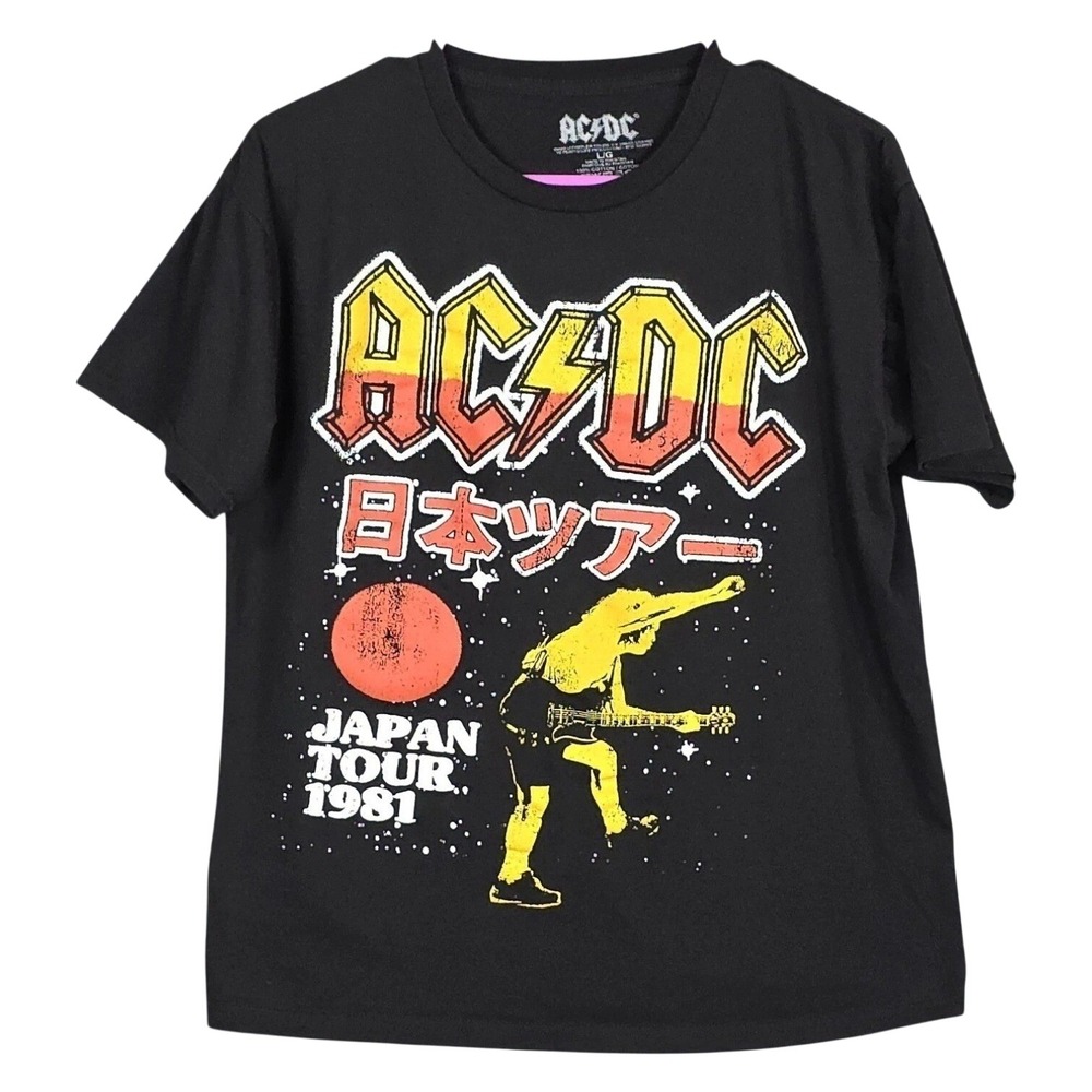 AC/DC Graphic Black Short Sleeve Pullover Cotton Shirt Mens Large